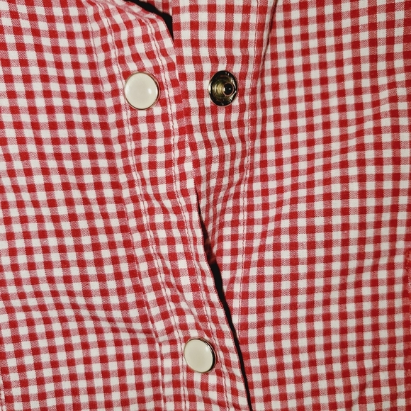 Aeropostale Women's Short Sleeve Collared Snap Up Top Red & White Check 535 - Picture 5 of 6